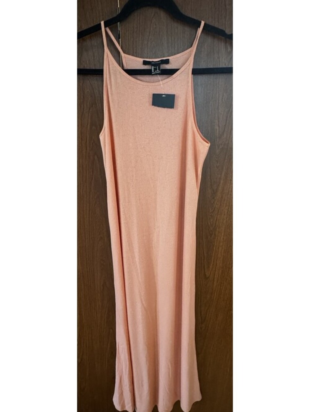 Forever 21 Womens S Peach Ribbed Knit Maxi Dress Cami Straps Stretch NWT